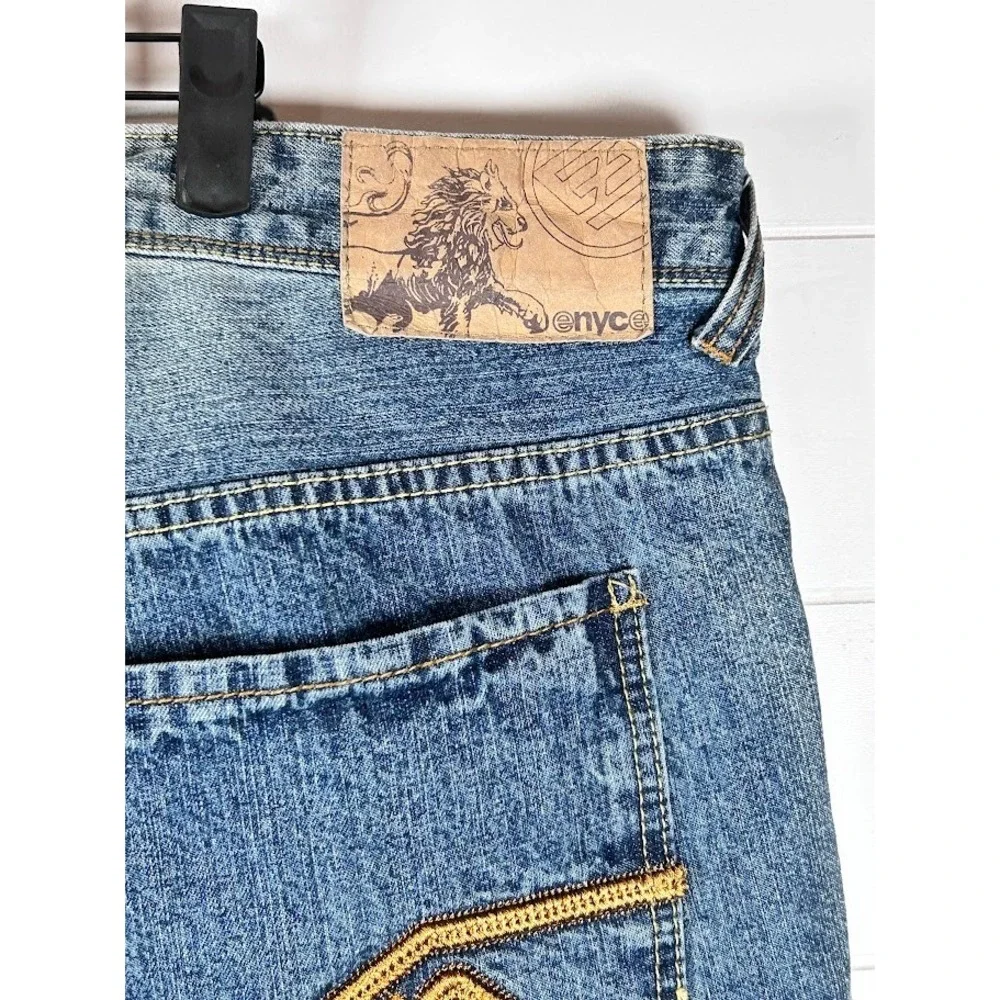 Enyce Sean Combs Co Mens Baggy Denim Shorts Blue Embroidered Y2K Streetwear sz44